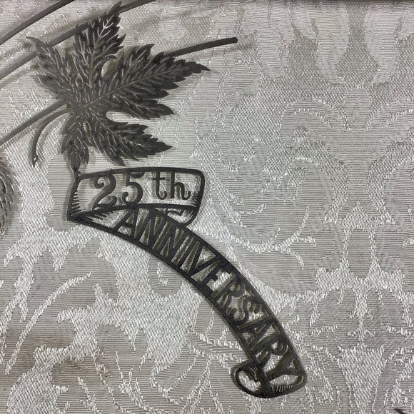 Vintage 1940’s Rectangular 25th Anniversary Clear Glass Tray with Silver… - Picture 4 of 6